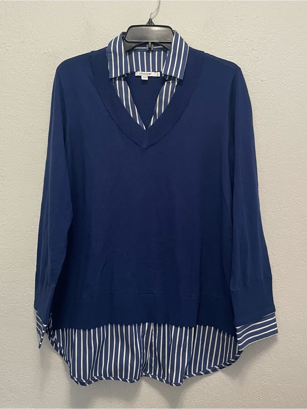 Chico's 3 US XL Built- In Shirt Knit Sweater Blue Woman’s